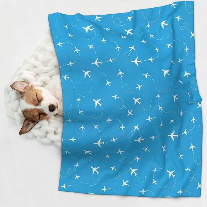 Double Sided Pet Mat for Dog Bed Topper Cat Blanket Furniture Protector, Aircraft Airplane Pattern Navy Blue, Reversible Plush with Tactile Dot Pattern for Style Change