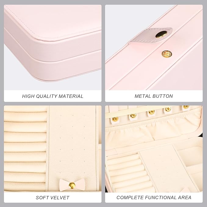 Small Jewelry Box, Travel Jewelry Case Portable Jewelry Boxes for Women, 2-Layer Mini Jewelry Travel Organizer, Gift for Women Girls,Pink B