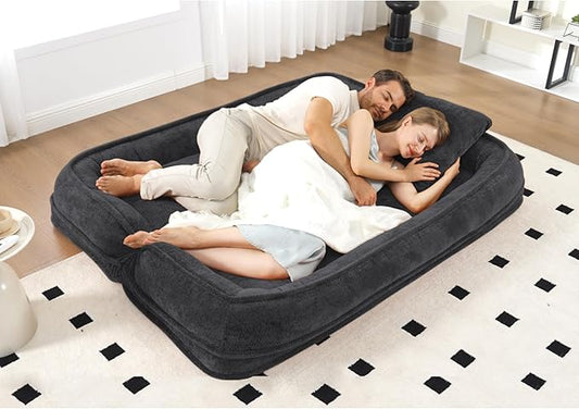 Double Human Dog Bed for Adult and Kids, Comfy Foldable Lazy Floor Loveseat Sofa Bed with 5 Adjustable Position, Upholstered Floor Bean Bag Lounger Chair for Bedroom, Living Room,Office (Black)