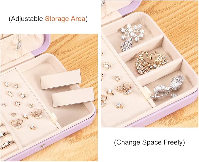 LANDICI Small Jewelry Box for Women Girls, PU Leather Travel Jewelry Case, Portable Jewelry Organizer Storage Holder Display for Ring Earrings Necklace Bracelet Bangle Men Kids Gift, Lavender