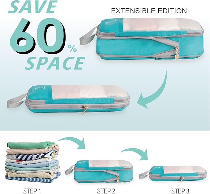 See Through Expandable Compression Packing Cubes, Mesh Travel Packing Cubes for Suitcases, Lightweight Organizers Bag Set for Travel Essentials for Luggage