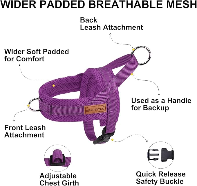BEAUTYZOO Dog Harness for Small Dogs, No Pull Dog Harness and Leash Set, Soft Escape Proof Puppy Vest Harness with Handle, Reflective Lightweight Step in Harness for Girl Boy Dogs, Purple S