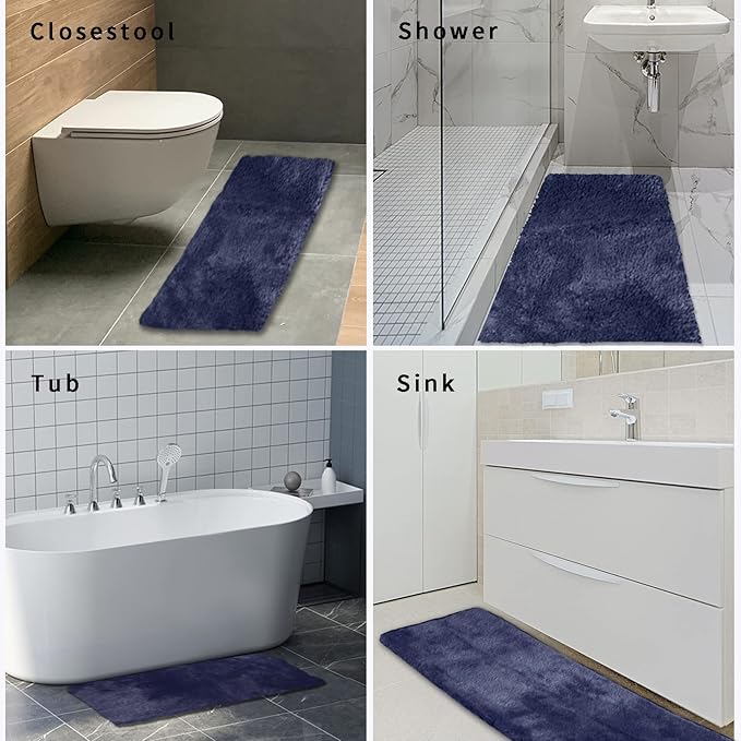 FIFU Bathroom Runner Rug 24" W x 60" L, Bath Mats for Bathroom, Bedroom & Kitchen, Non-Slip Rubber Latex Backing, Comfort & Soft Shower Bathmat & Carpet for Sink, Home & Hallways, Navy Blue