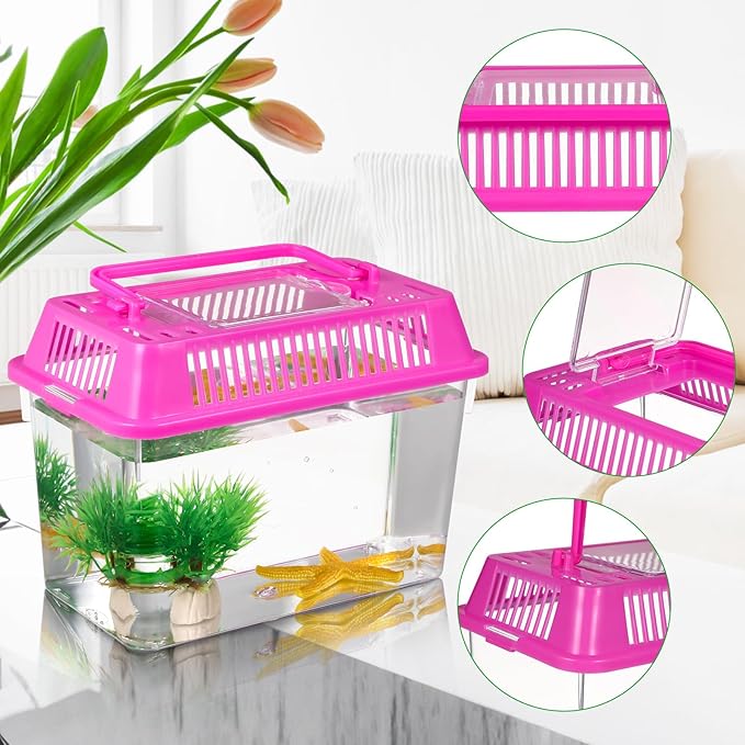 Mini Handheld Aquarium Pet Box, 4Pcs Portable Fish Tank Plastic Turtle Tank with Lid Handheld Fish Tank Clear Reptile Terrarium Hamster Box for Fish Snakes Aquarium