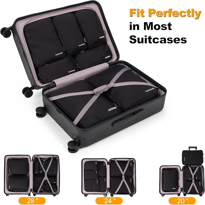 8 Set Compression Packing Cubes for Travel, Waterproof Luggage Organizers, Suitcase Organizer Set for Carry-On & Checked Baggage, Travel Accessories for Men & Women