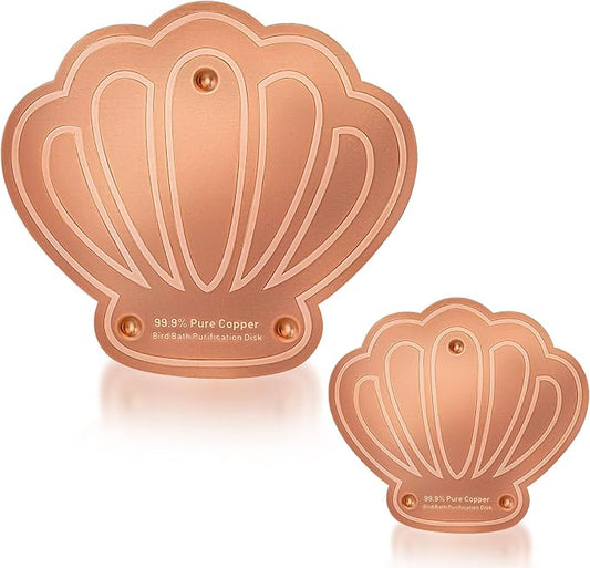 Bird Bath Copper Disk 2 Pack, 99.9% Pure Copper with 3-Point Support Design Enhances Water Purity, Less Cleaning Frequency for Outdoor Bird Baths & Bowls, Safe for Birds Whole Year