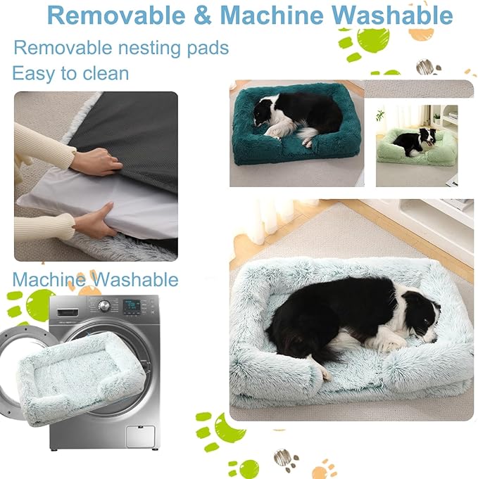 Dog Beds Large Sized dog Orthopedic, Sofa Dog Bed with Waterproof Lining and Nonskid Bottom, Rectangle Washable Dog Bed for Medium Small Dogs and Cats Comfortable ( Color : Green2 , Size : 51 x 35" )