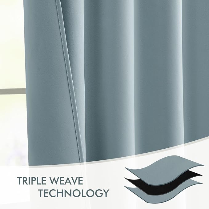 MIULEE Slate Blue Back Tab Blackout Curtains 120 Inch Long 2 Panels Set