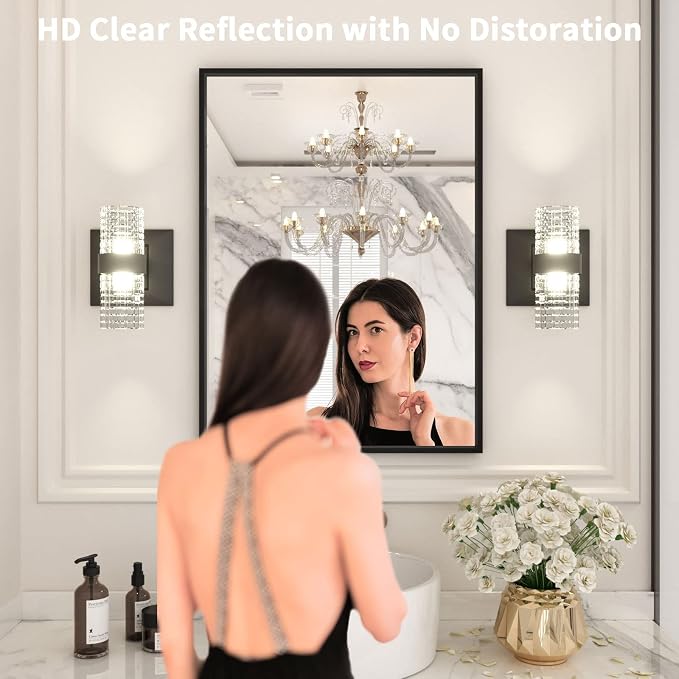 LOAAO 22"X30" Black Rectangle Bathroom Mirror Wall, Matte Black Aluminum Alloy