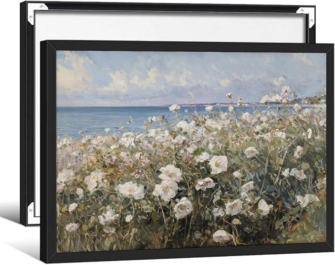 Nature Landscape Wall Art Coastal Wildflower Poster 12X16 inch Black Framed