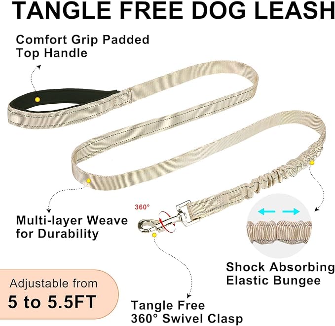BEAUTYZOO Dog Harness No Pull, Quick Fit Dog Harness and Leash Set, Escape Proof Vest Harness with Soft Handle, Reflective Breathable Mesh Padding Harness for Medium Size Dog Training Walking, Beige M