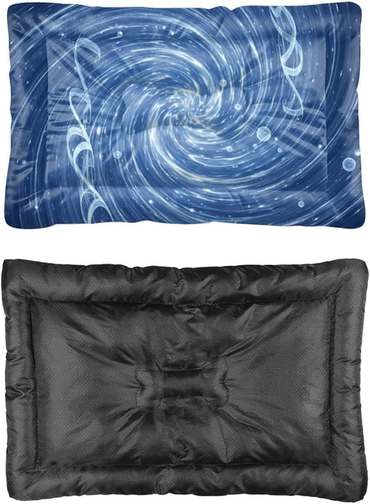 Blue Swirl Vortex Light Effect Art Rectangle Dog Bed Large Dog Mat Pad Bed Crate Washable Non-Slip Crate Washable Big Beds Small Mat Pet Furniture Indoor Outdoor 24X18 Inch