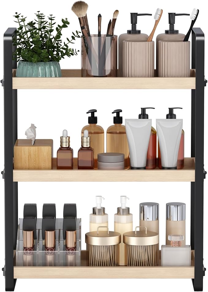 Bathroom Counter Organizer,Bathroom Countertop Organizer,Counter Shelf,Countertop Storage,Organization and Storage,Makeup Shelf,Sink Caddy(Burlywood 3 Tier)