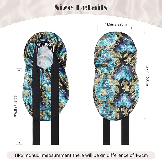 AWAYTR Long Satin Bonnet for Braids - Elastic Silk Hair Bonnets for Sleeping Night Cap Stretchy Tie Band for Women(Print)
