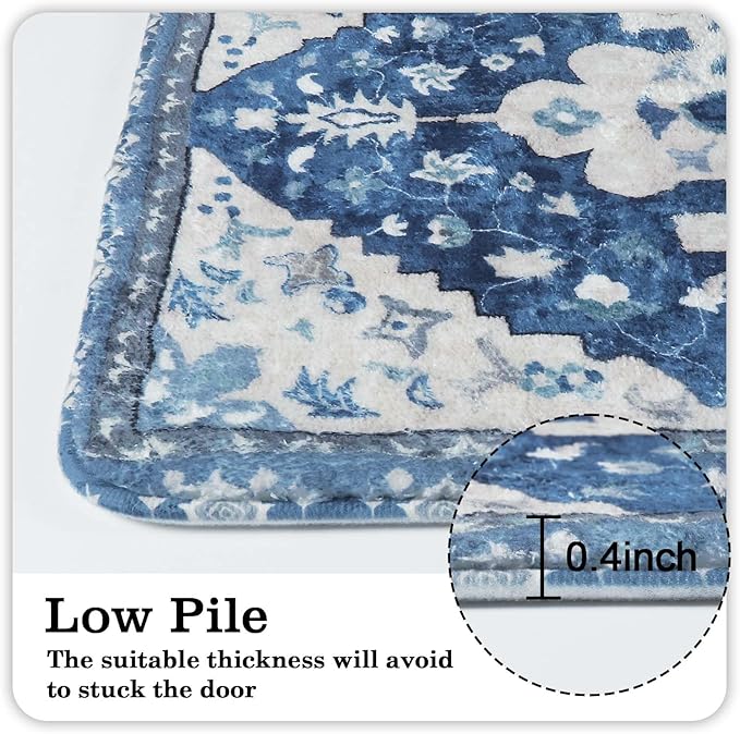 Uphome Vintage Bathroom Rug Blue Boho Non-Slip Bathroom Mat Oriental Soft Machine Washable Bath Rugs Cute Tribal Floral Floor Mats for Sink Tub Door Mat, 18x25 inch