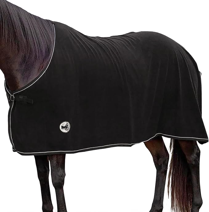 Jeffers Equine Elite Fleece Horse Cooler Blanket, 78 Inch – Soft, Adjustable Fit, Lightweight, Easy Care, Moisture Wicking Cooling Sheet with Surcingle for Post Exercise, Travel for Horses – Black