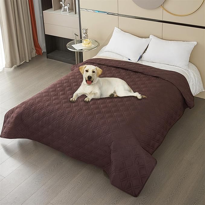 GIBZ Waterproof Dog Bed Cover Anti Slip Pet Furniture Protector Washable Blanket Large Soft Quilted Mat, Coffee, 170x210cm