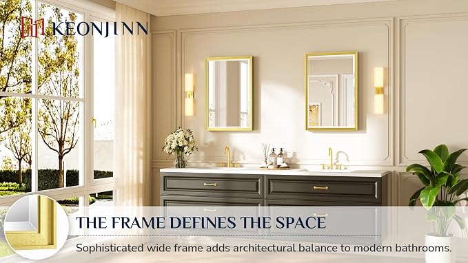 Keonjinn 20" x 30" Gold Bathroom Mirrors