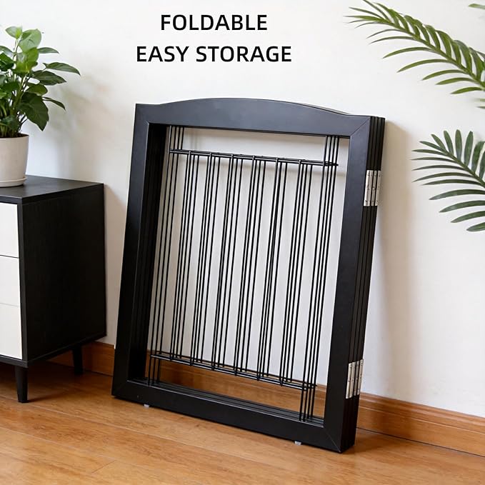 ZJSF Freestanding Foldable Dog Gate for House Extra Wide Wooden Black Indoor Puppy Gate Stairs Doorways Pet Gate Tall Dog Fence 3 Panels Fence