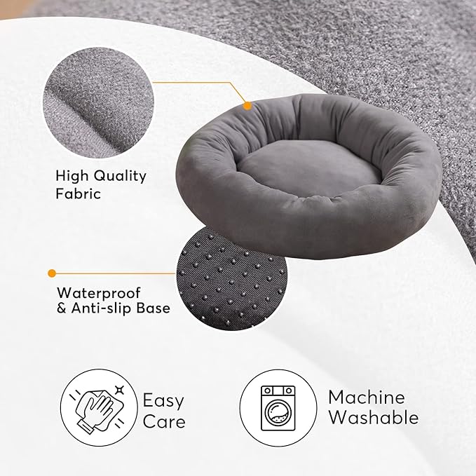 KASENTEX Round Dog Bed for Small Dogs and Puppies - Donut-Shaped, Anti-Slip, Machine Washable Cat Bed - Grey, 20x20 Inches
