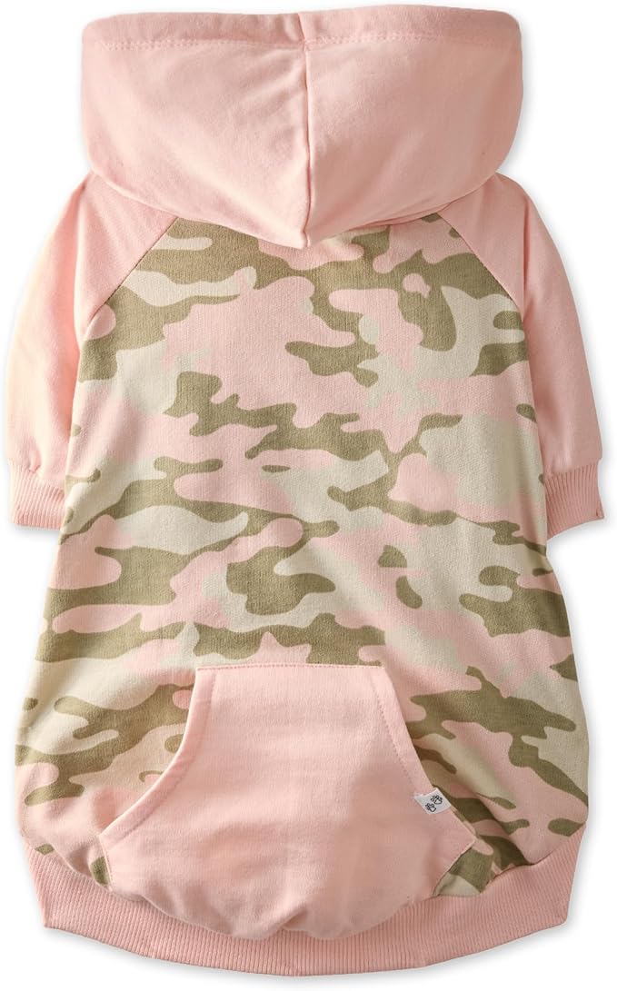 Rocky – The Orginal Lightweight Hooded TEE 100% Organic Cotton Dog Hoodie Pet Coat Sweater for Small, Medium, Large Dogs, Pink Half Camo, X-Small