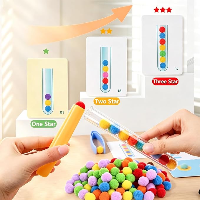 Fine Motor Skills Toys for Toddlers 3-4 Color Sorting Toys Preschool Toy Fine Motor Counting Game Peg Board Bead Game Educational Activities Toy Rainbow Stacking Math Number Learning for 3 4 5 6 7 8