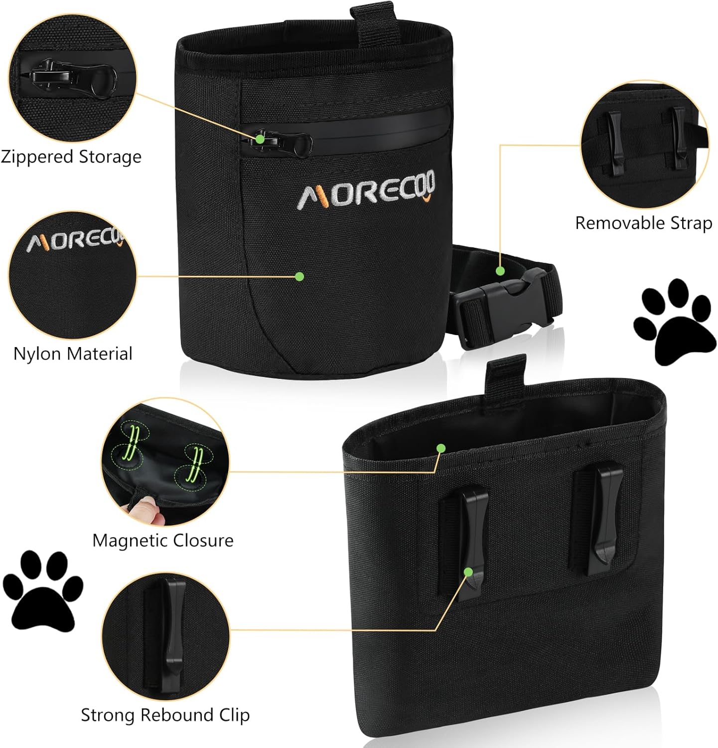 SZO Dog Treat Pouch with Magnetic Closure, Treat Pouches for Pet Training, Dog Training Treat Bag with Belt 3 Ways to Wear Dog Treat Carrie,Hands-Free Training - Black