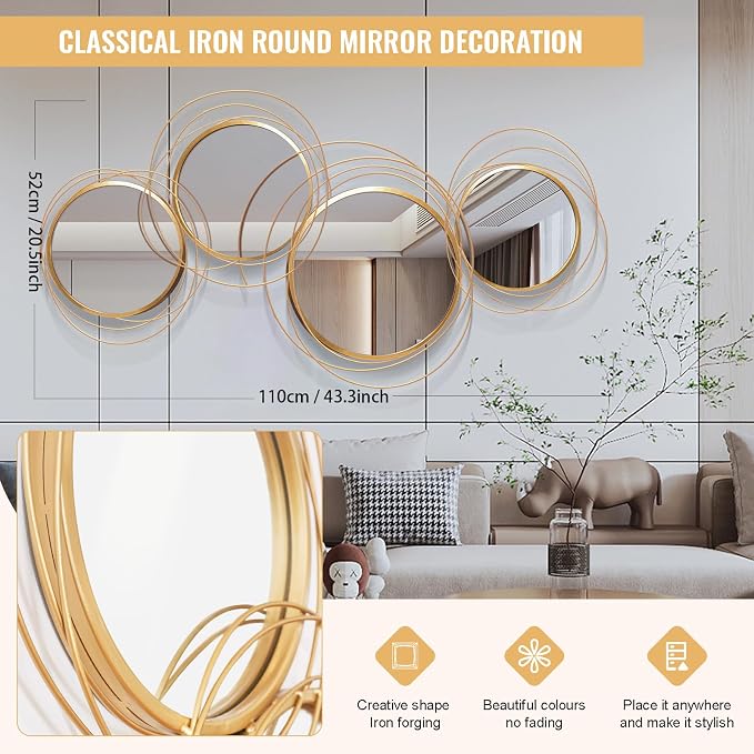 Large Decorative Wall Mirror, Modern Gold Wall Art Mirrors