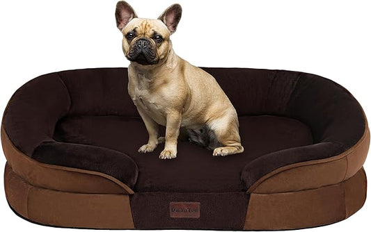 Dwanton Orthopedic Dog Bed for Medium Dogs with Gel Memory Foam, Waterproof Dog Sofa, Washable Pet Bed with Four Sided Bolster Cushion, Removable Cover & Non-Slip Bottom, 28", Brown