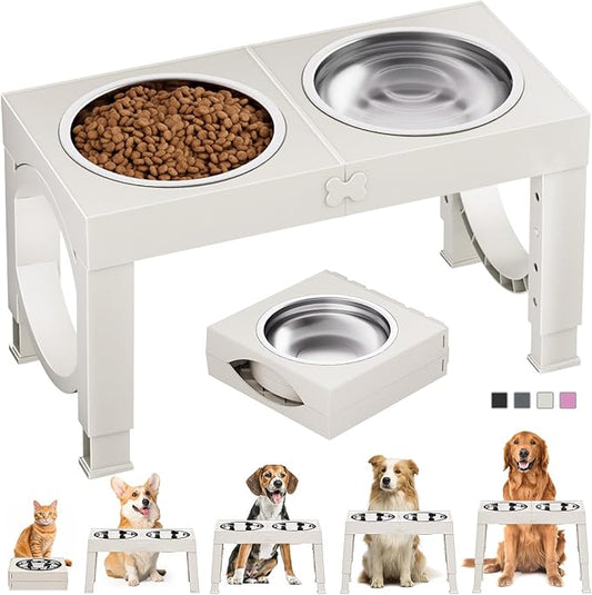 XIAZ Elevated Dog Bowls Large Breed Raised Dogs Bowl Stand Large/Medium Sized Dog Stainless Steel Food Water Bowl Stands 5 Heights Adjustable 9/11/12/14in Pet Feeder Dish Station