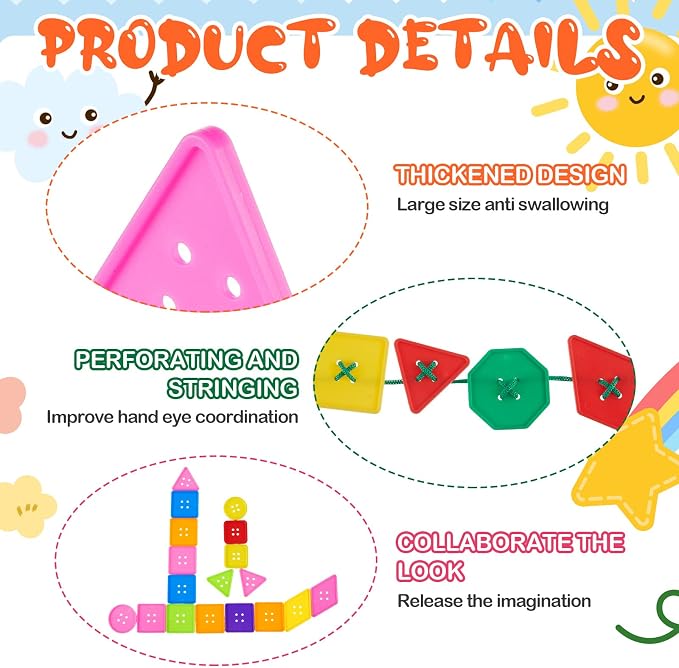 Taiyin 200 Pcs Big Bright Buttons Craft 1.2 Inch Kids Vivid Colors Large Buttons Plastic Assorted Cute Shape Colorful Toys for Arts, Crafts DIY Projects