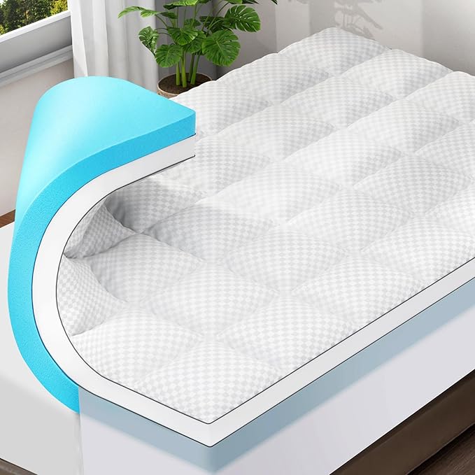 OLANLY Dual-Layer 4 Inch King Size Memory Foam Mattress Topper for Back Pain, 2 Inch Cooling Pillow Top Mattress Pad Cover and 2 Inch Gel Memory Foam Topper, Deep Elastic Pocket, White