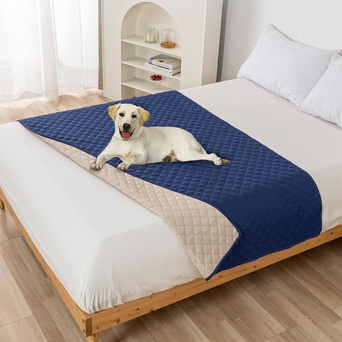 GIBZ Water Resistant Dog Bed Blanket Cover Large Anti Slip Pet Furniture Protector Washable Cat Quilted Mat for Couch, Navy Blue, 130x210cm