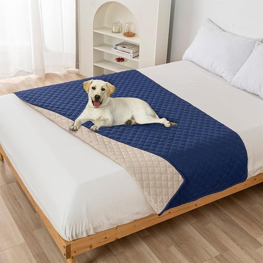 GIBZ Water Resistant Dog Bed Blanket Cover Large Anti Slip Pet Furniture Protector Washable Cat Quilted Mat for Couch, Navy Blue, 130x210cm