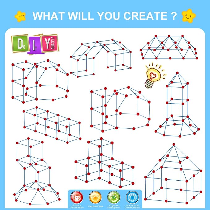SpringFlower Fort Building Kit for Kids,STEM Construction Toys, Educational Gift for 3 4 5 6 7 8 9 10 11 12 Years Old Boys and Girls,Ultimate Creative Set for Indoor & Outdoors Activity,100 Pcs