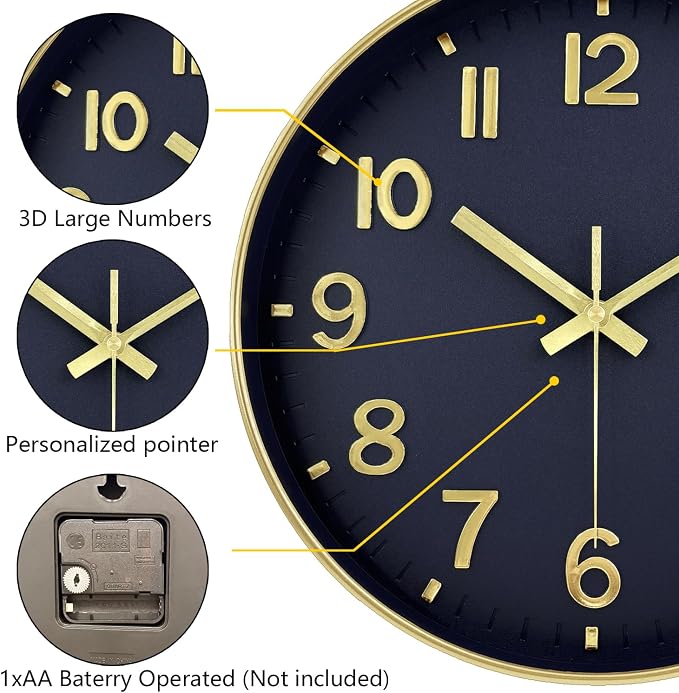 Wall Clocks Battery Operated, 12Inch Non Ticking Digital Wall Clock, Silent