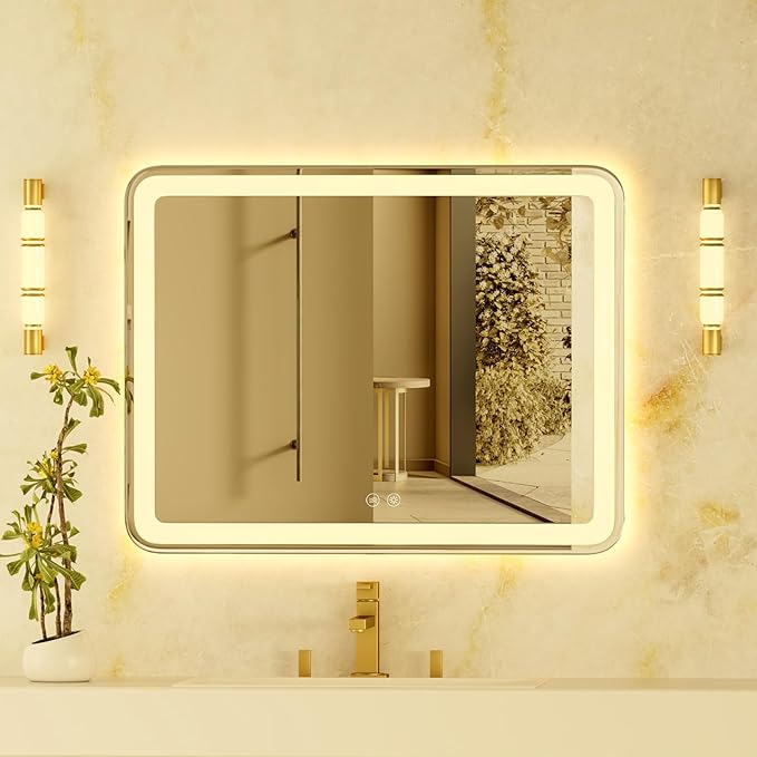28x36 LED Bathroom Mirror, Lighted Bathroom Vanity Mirror with Stepless Dimmable, 3 Colors, Anti-Fog, Front and Back Lighted Mirror for Wall