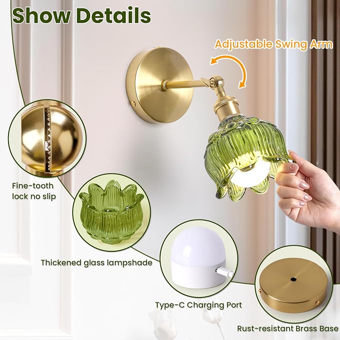 Vintage Battery Operated Wall Sconces - 5000mAh Rechargeable Dimmable Wireless
