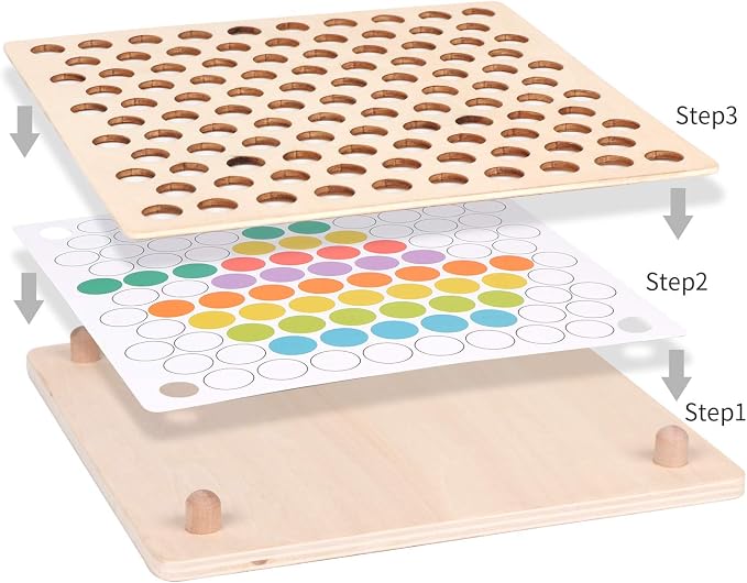 QZMTOY Wooden Peg Board Beads Game, Learning Montessori Toys,Color Sorting Stacking Matching Toys for Toddlers, Counting Toy for Kids, Educational Games for Fine Motor Math, Gift for Girls and Boys