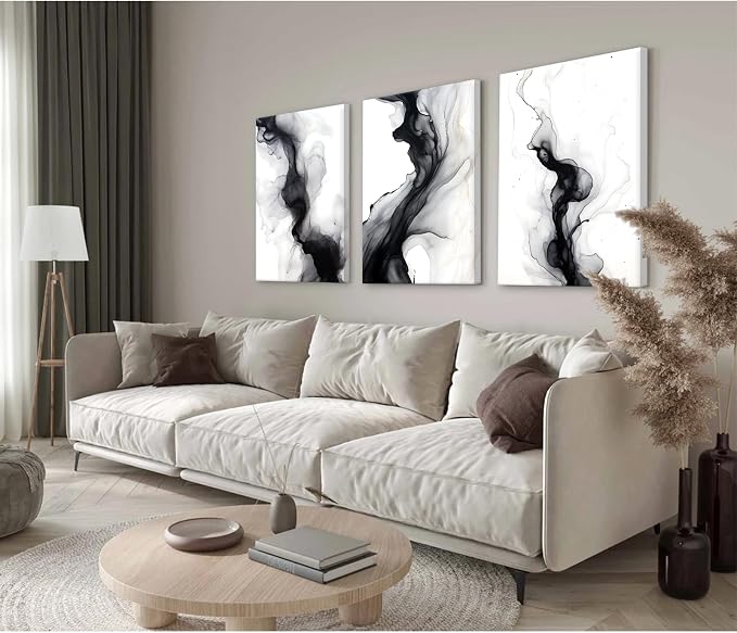 Black White Abstract Wall Art Decor Set of 3 Modern Wall Art Minimalist Canvas