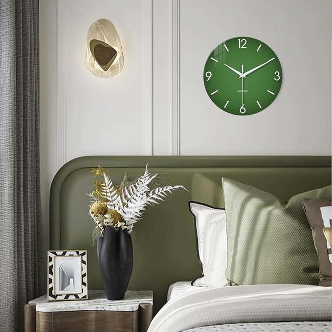 XFM Large Green Wall Clock 24 Inch Simple Wall Clock s Battery Operated Modern