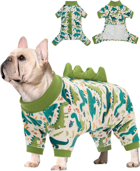 CuteBone Dinosaur Costume Dog Pajamas, Stretchy Spandex Crystal Velvet Sleepwear Coat for Small Dogs, Soft & Warm Pet Outfit Clothes for Cold Weather, Cozy Pullover Design COSP05XL