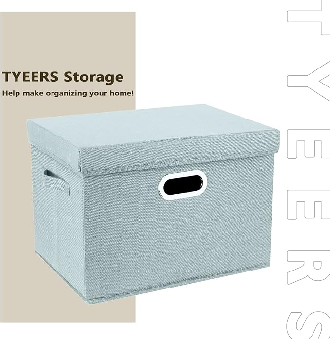 TYEERS Collapsible Storage Bins With Lids, Large Fabric Storage Boxes - 2 Pack - Aqua Spring