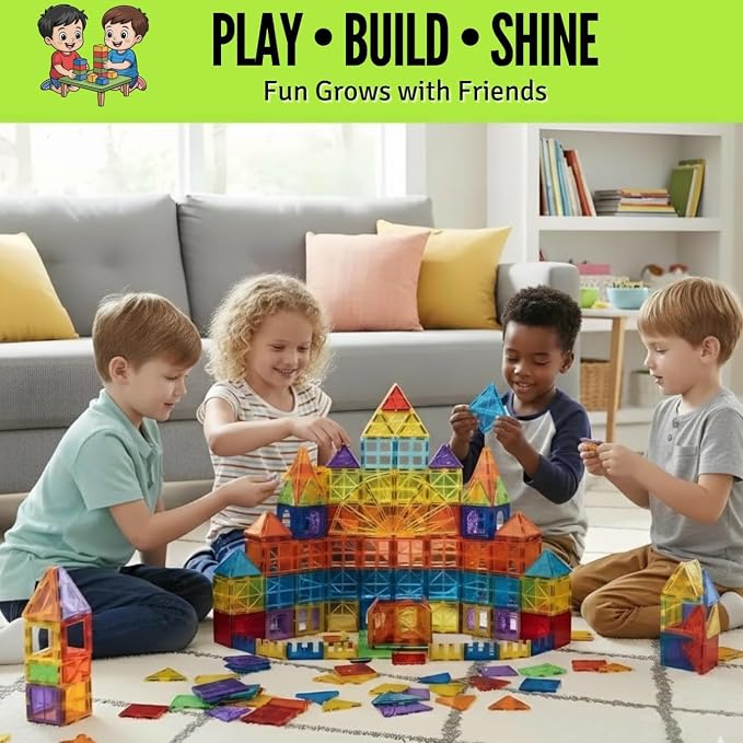 Magnet Tiles for Kids 136 PCS with 2 Cars Bases, STEM Magnetic Tiles for Toddlers, Educational Learning Toys for Ages 3-12, Magnetic Building Tiles for Preschool, Creative Play Set for Kids