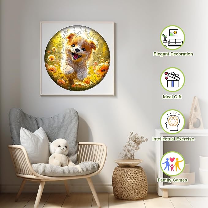 Wooden Puzzles for Kids Ages 4-8, Cute Dog Puzzle, Unique Animal Shaped Wooden Jigsaw Puzzles for Kid, 50 Pieces Puzzles for Kids(50pcs,11.4 * 11.4in)