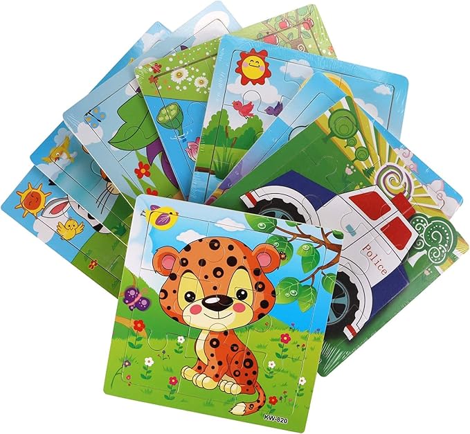 Yopay 24 Pack Wooden Puzzles for Kids,Mini Jigsaw Animal Puzzles Set for Kids Boys Girls, Early Preschool Educational Toys, 20 Animal Patterns + 4 Transportations