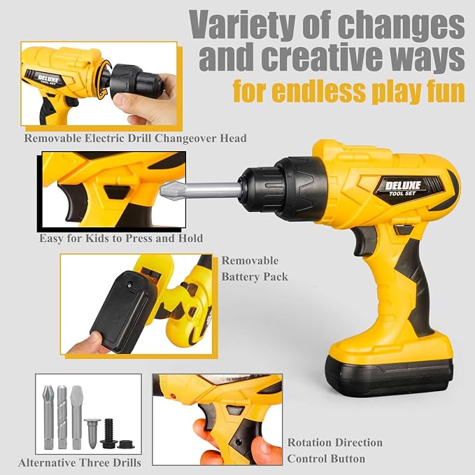 Zealous 48pcs Kids Tool Set with Tool Box & Electronic Toy Drill, Pretend Play Construction Kits for Kids Ages 3-5 Years Old, Toddler Boy Toys