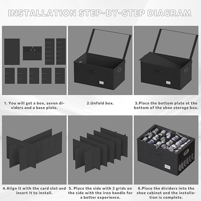 Foldable Shoe Storage Box for 18 Pairs – Black