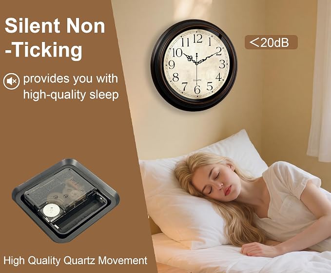 Vintage Wall Clock 16 Inch Quartz Silent Non-Ticking Analog Clock Battery