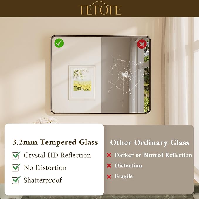 TETOTE Black Framed Mirrors for Bathroom, 42 x 36 Inch Modern Decorative Wall